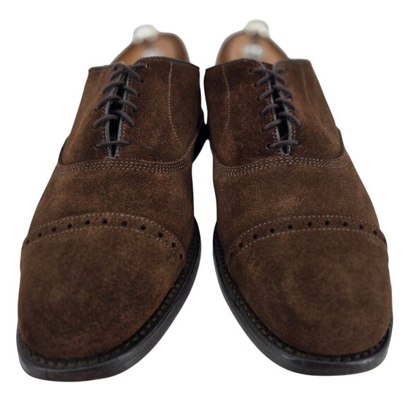 Vintage Allen Edmonds Mens 8A Brown Suede Leather Dress Shoes Captoe Oxfords USA - Picture 2 of 11